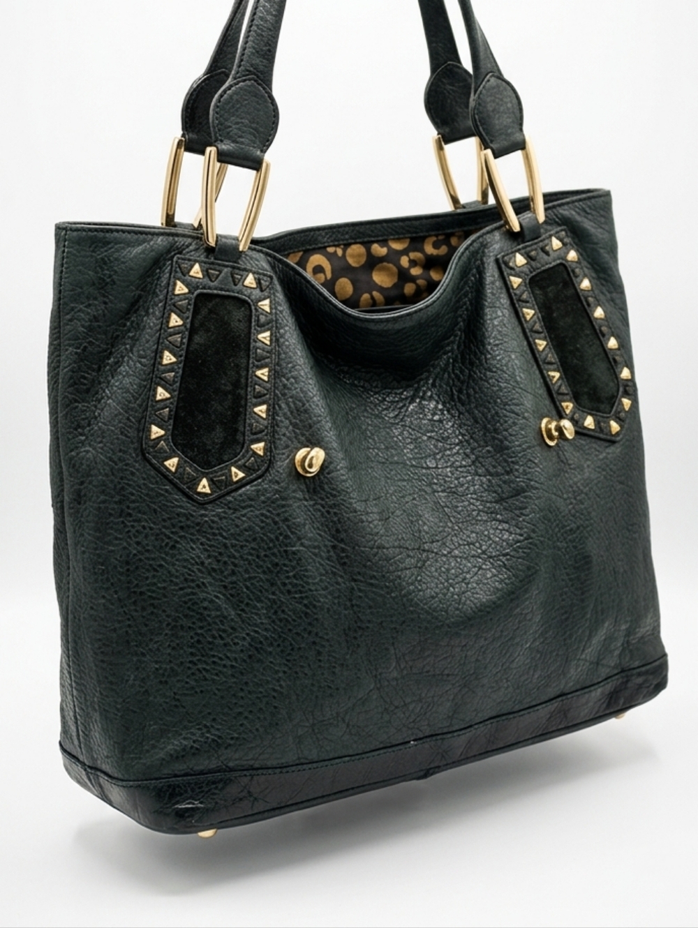House of Harlow Large Black Genuine Leather Studded Tote